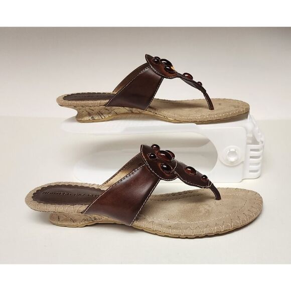 Montego Bay Club Sabrina Gemstones & Leather Flip Flops Sandal Shoes Size 6 - Picture 1 of 14
